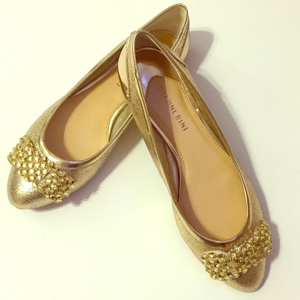 Gianni Bini gold tone flats with embellishment 8